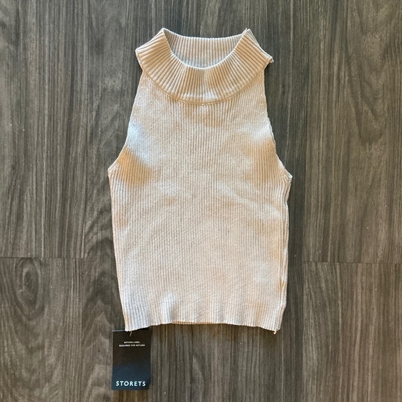 Storets Finley Knitted High Neck Halter Ribbed Crop Top in Taupe- NWT - Picture 3 of 5